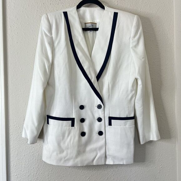 Vintage Jacqueline Ferrar Womens Blazer White Multi-Color Size 14 Viscose Blend - Picture 2 of 10